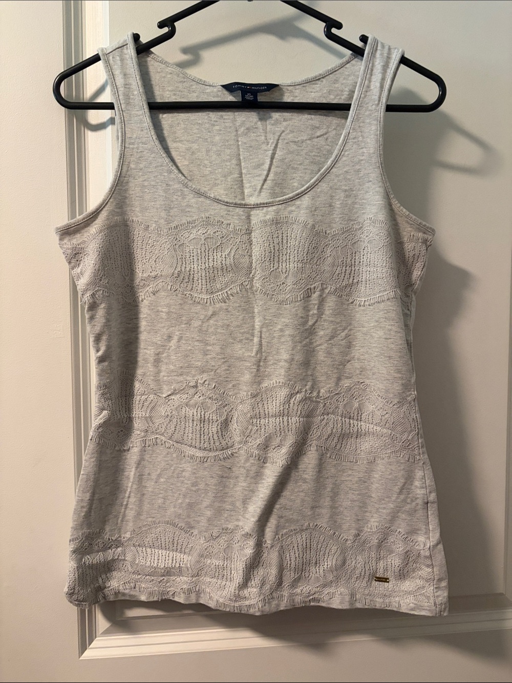 Tommy Hilfiger Heather Light Gray Lace-Panel Scoop Tank